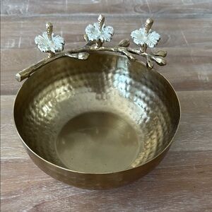 Gold Decorative Bowl with Floral Accents